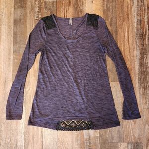 Vanity Long Sleeve Top with Lace and Faux Button Details